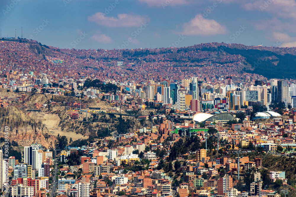 Aerial view of La Paz from the cable car. Bolivia.