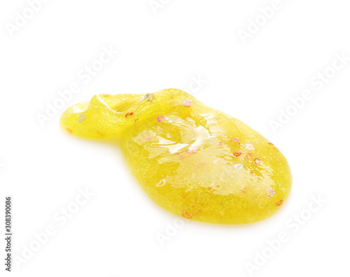 Yellow slime isolated on white. Antistress toy