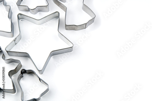gingerbread cookie cutter. stainless steel molds for baking christmas cookies. butterfly isolated on white with copy space