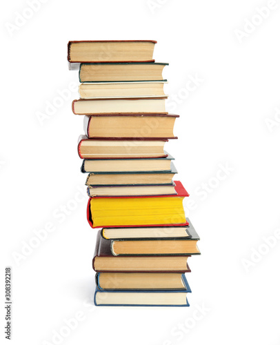 Collection of different books isolated on white