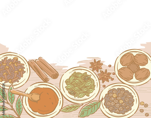Spices, ingredients for garama masala isolated on white.