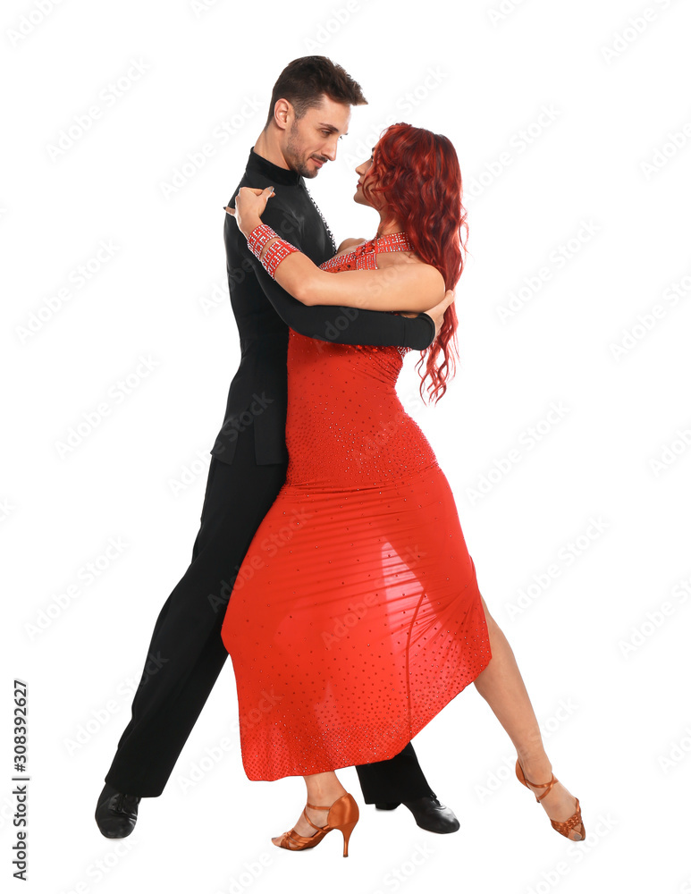 Passionate young couple dancing on white background Passionate young couple dancing on white background