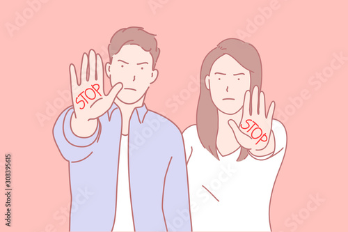 Stop gesture, prevention campaign, community protest concept