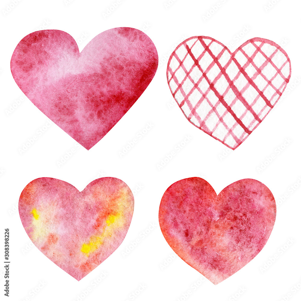 Watercolor hand drawn pink heart isolated on white background for text design, label, valentines day. Abstract aquarelle wet brush paint romantic lovely element for card, print, icon.