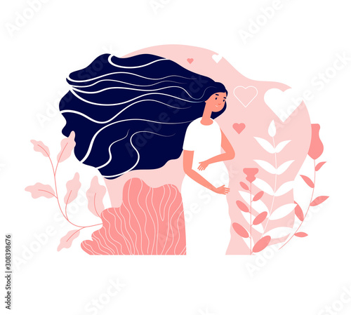 Motherhood. Pregnant woman, happy maternity or young mom. Baby expecting, pregnancy love and happiness. Smile future mother vector concept. Pregnancy body mother, pregnant motherhood illustration