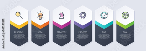 Concept of arrow business model with 6 successive steps. Six colorful graphic elements. Timeline design for brochure, presentation. Infographic design layout photo