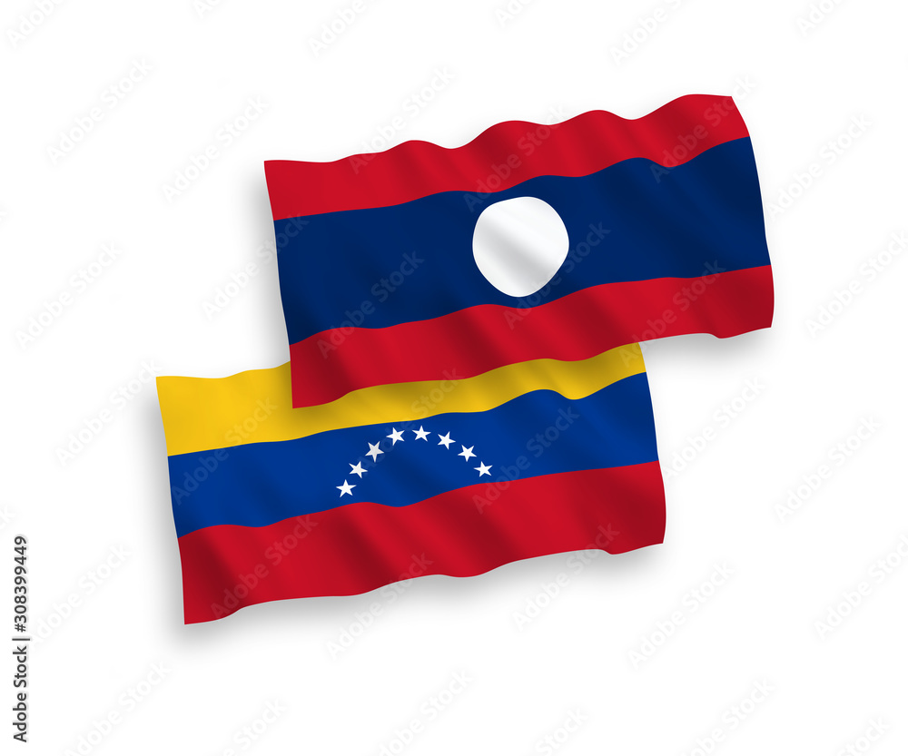 National vector fabric wave flags of Venezuela and Laos isolated on white background. 1 to 2 proportion. National vector fabric wave flags of Venezuela and Laos isolated on white background. 1 to 2 proportion.
