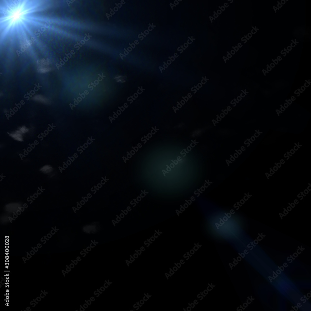 sunny blue lens flare overlay texture with bokeh effects on black square background 