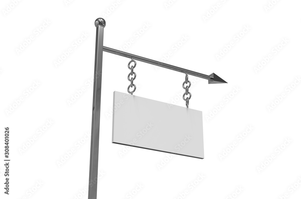 Obraz premium Hanging wall sign board for advertising and branding, mock up template on isolated white background, 3d illustration