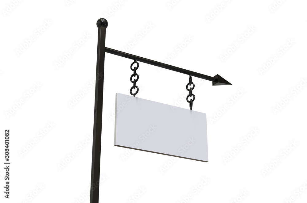 Obraz premium Hanging wall sign board for advertising and branding, mock up template on isolated white background, 3d illustration