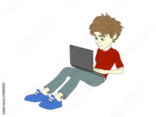 Cartoon character boy sitti...