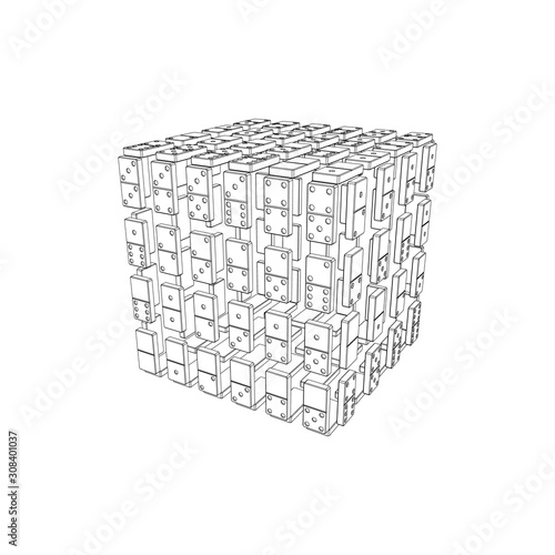 Cube of dominoes. Isolated ...