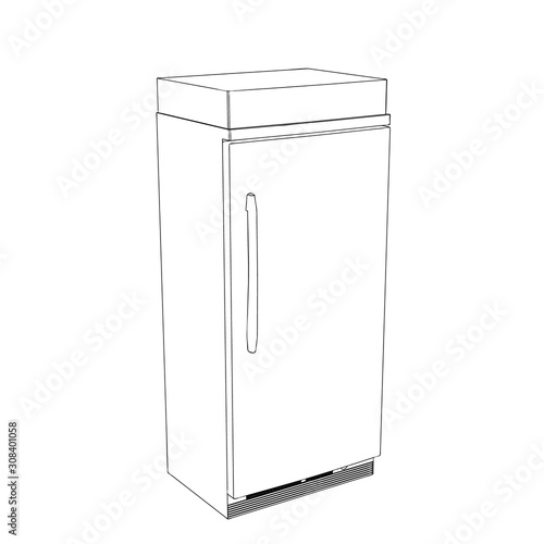 Freezer. Vector outline illustration. Isolated on white background.