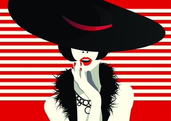 Keuken achterwand Rood Modieuze vrouw in pop art stijl  © Yevhen