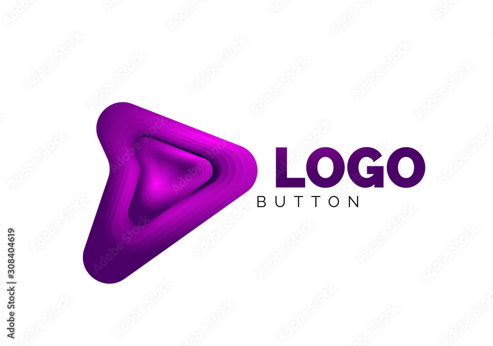 Arrow logo template. Or play or download button logotype template. Minimal geometrical design, 3d geometric bold symbol in relief style with color blend steps effect. Vector Illustration Arrow logo template. Or play or download button logotype template. Minimal geometrical design, 3d geometric bold symbol in relief style with color blend steps effect. Vector Illustration