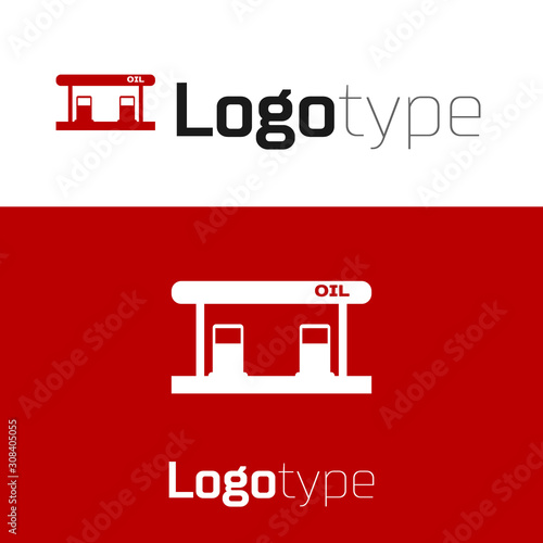 Red Gas filling station icon isolated on white background. Transport related service building Gasoline and oil station. Logo design template element. Vector Illustration