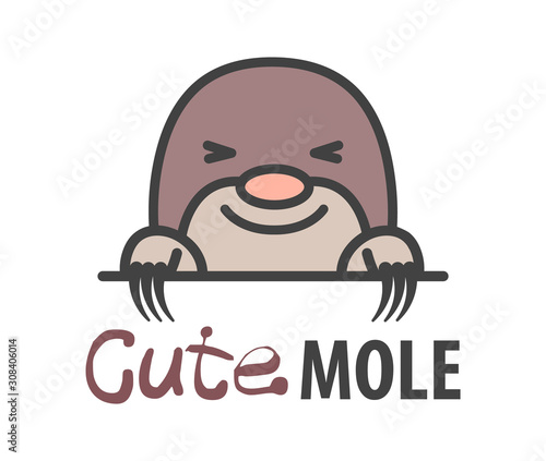Logo template with cute curious mole. Vector logo design template for zoo, veterinary clinics, etc. Cartoon animal logo illustration.