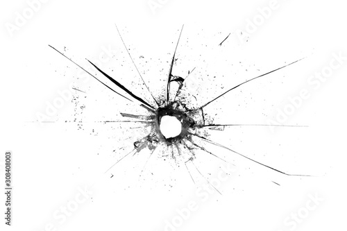 holes in the glass with cracks isolated ON WHITE photo