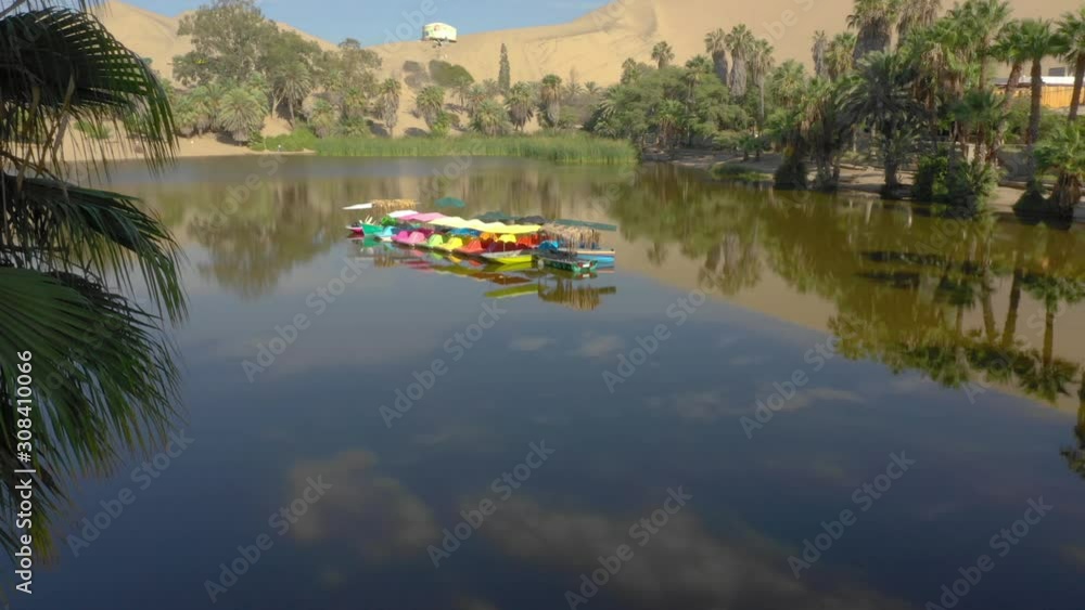Pullback view of Huacachina oasis in Ica, Peru Pullback view of Huacachina oasis in Ica, Peru