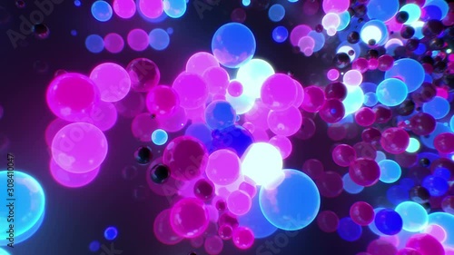 Blue and pink balls background. Abstract chemical reaction, cyan magenta circles born craete grow up and dissapear. Science screen showroom exhibition for TV phone panel screensavers themes and shows. photo