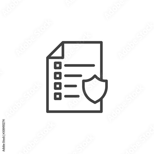 Insurance policy line icon. linear style sign for mobile concept and web design. Checklist and shield outline vector icon. Symbol, logo illustration. Vector graphics