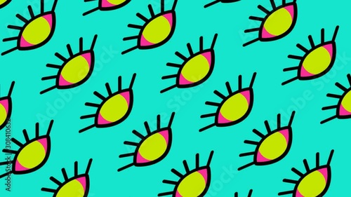 Blinking neon colorful eyes animation background color change
