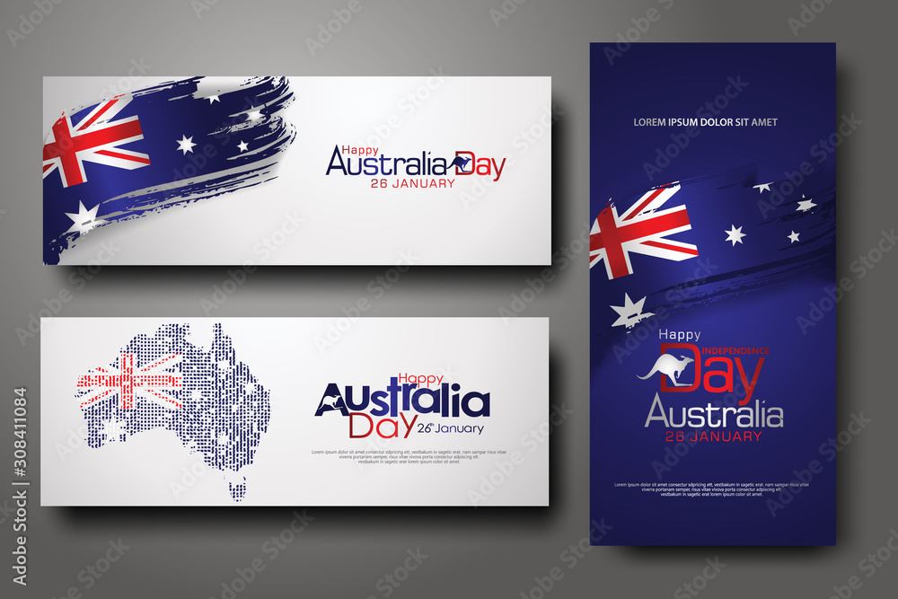 Happy Australia Day Celebration vertical and horizontal banner Background set. - obrazy, fototapety, plakaty 