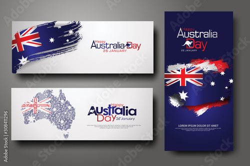 Happy Australia Day Celebration vertical and horizontal banner Background set.