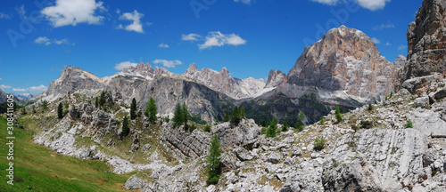 Panoramic view of the Dolomites mountain range. Italy.