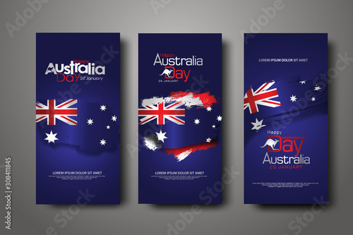 Happy Australia Day Celebration vertical banner Background set.