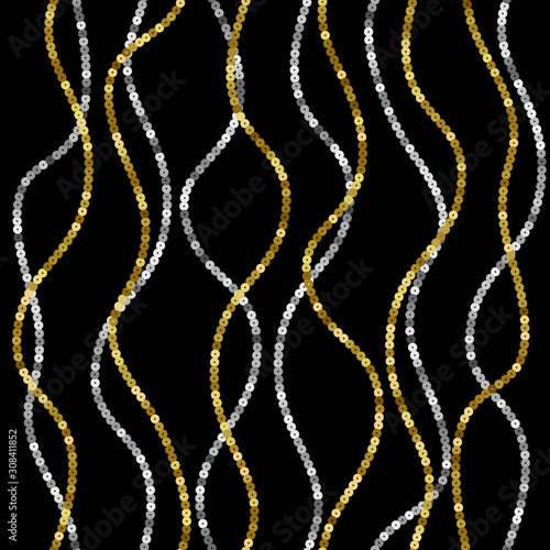 Sequins vector seamless pattern. Vertical wave repeat background