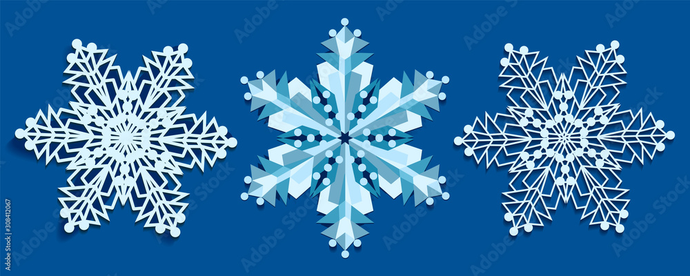 Snowflakes on a blue background in the set. Snowflakes on a blue background in the set.
