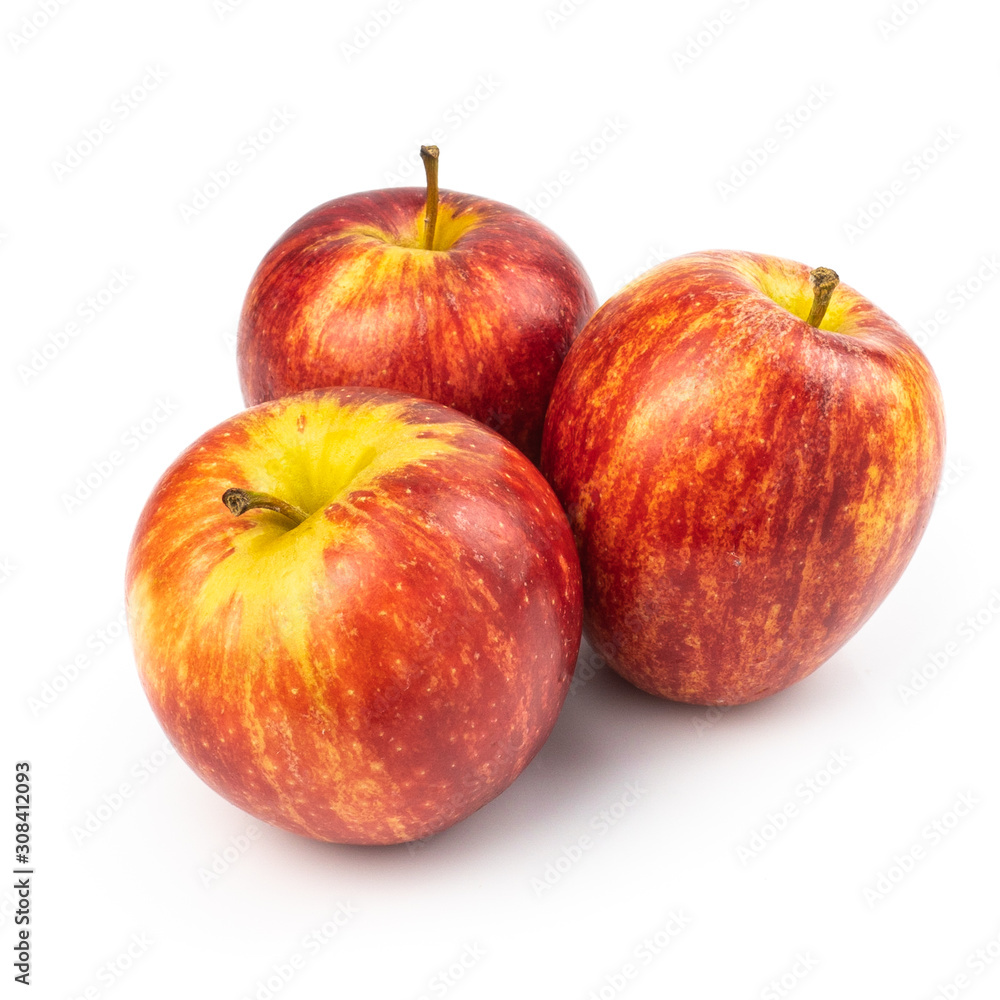 Organic Gala apples (Malus domestica) isolated on white background.Healthy Fruit Concept and Weight Loss.copy space for text Organic Gala apples (Malus domestica) isolated on white background.Healthy Fruit Concept and Weight Loss.copy space for text