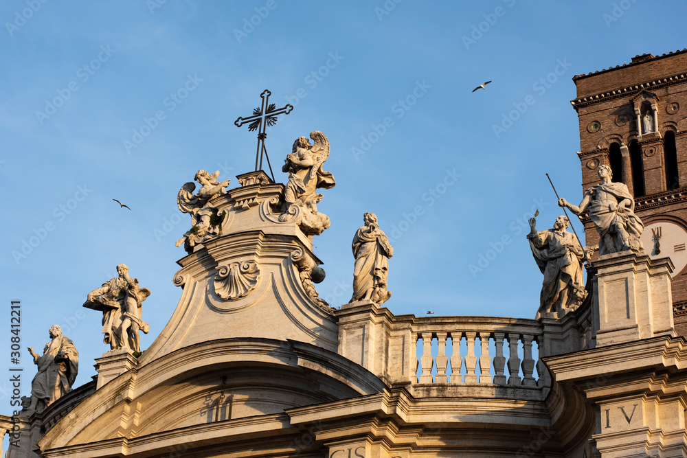 statues of the ancient Basilica of Santa Croce in Gerusalemme in Rome
