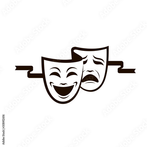 illustration of comedy and tragedy theatrical masks isolated on white background