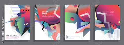 Covers templates set with graphic geometric elements. Applicable for brochures, posters, covers and banners. Vector illustrations.