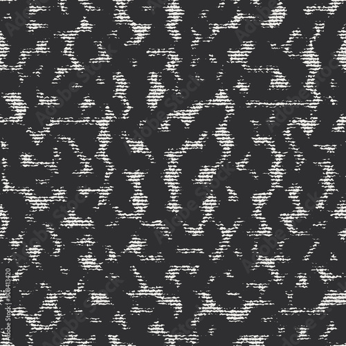 Noisy intricate brushed mottled worn distressed tracery motif. Aged damaged seamless repeat vector pattern swatch.
