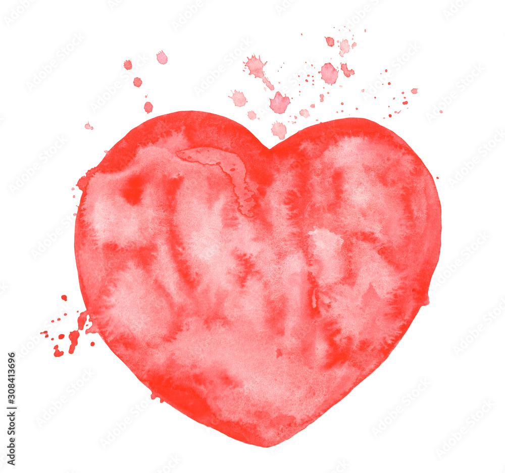 Watercolor red heart with spots. Valentines day illustration.