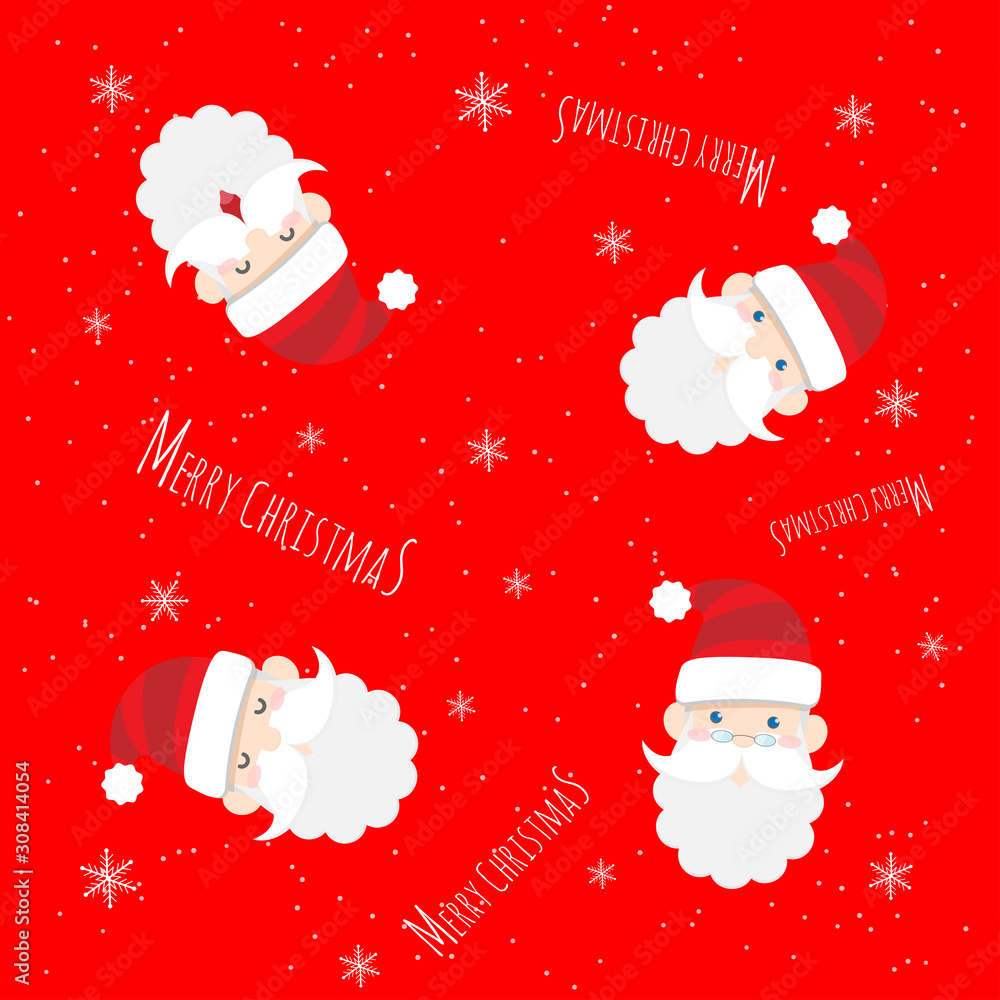 vector cute Santa Claus cartoon with text Merry Christmas pattern on red  background for Christmas wallpaper background Stock Vector | Adobe Stock
