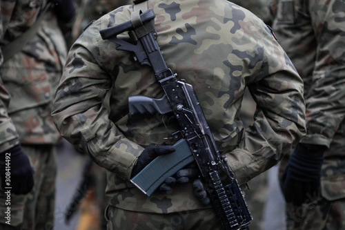 Polish soldier armed with Beryl assault rifle at the Romanian National Day military parade