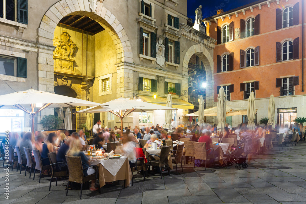 Nightlife of illuminated Verona, Italy