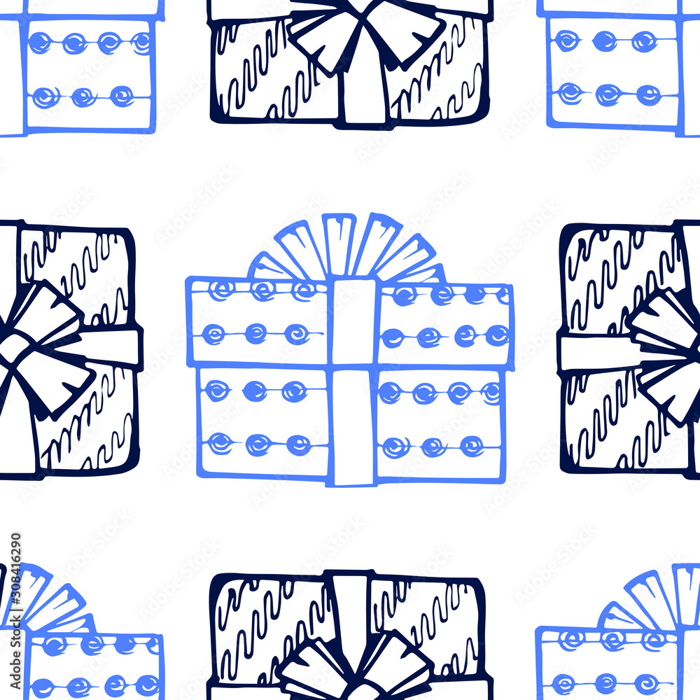 Seamless pattern with hand drawn gift boxes