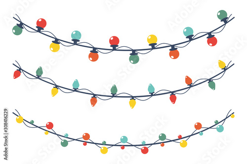 Christmas light garland vector cartoon set isolated on a white background.