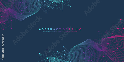 Scientific vector illustration genetic engineering and gene manipulation concept. DNA helix, DNA strand, molecule or atom, neurons. Abstract structure for Science or medical background. Wave flow