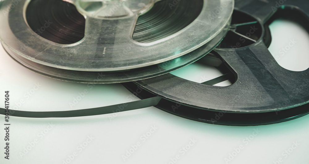Close up old vintage Reel tape recorder background. Stock Photo