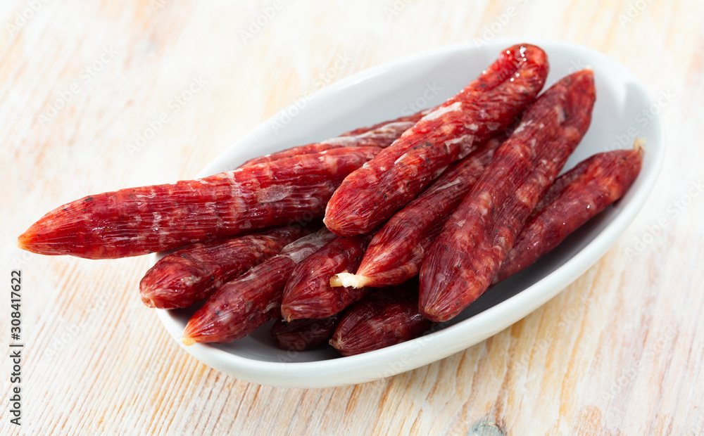 Popular spanish small snack sausages secallones