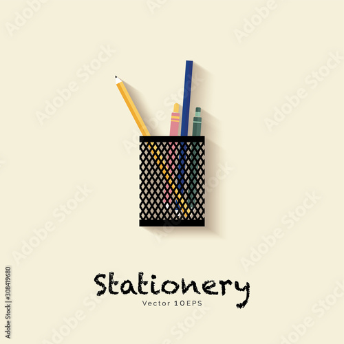 Stationery in pen holder