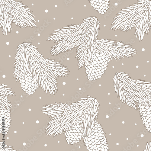 Fir branch graphic cone color seamless pattern background sketch illustration vector