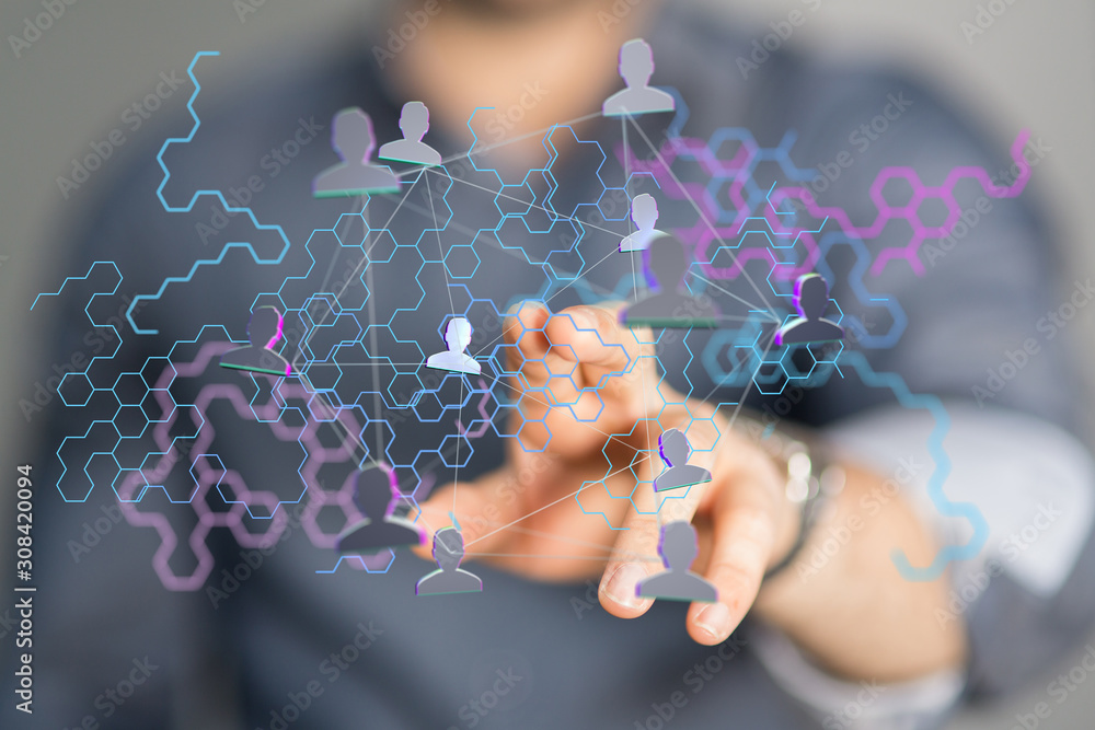 Business Man Hand Writing Social Network Business Man Hand Writing Social Network