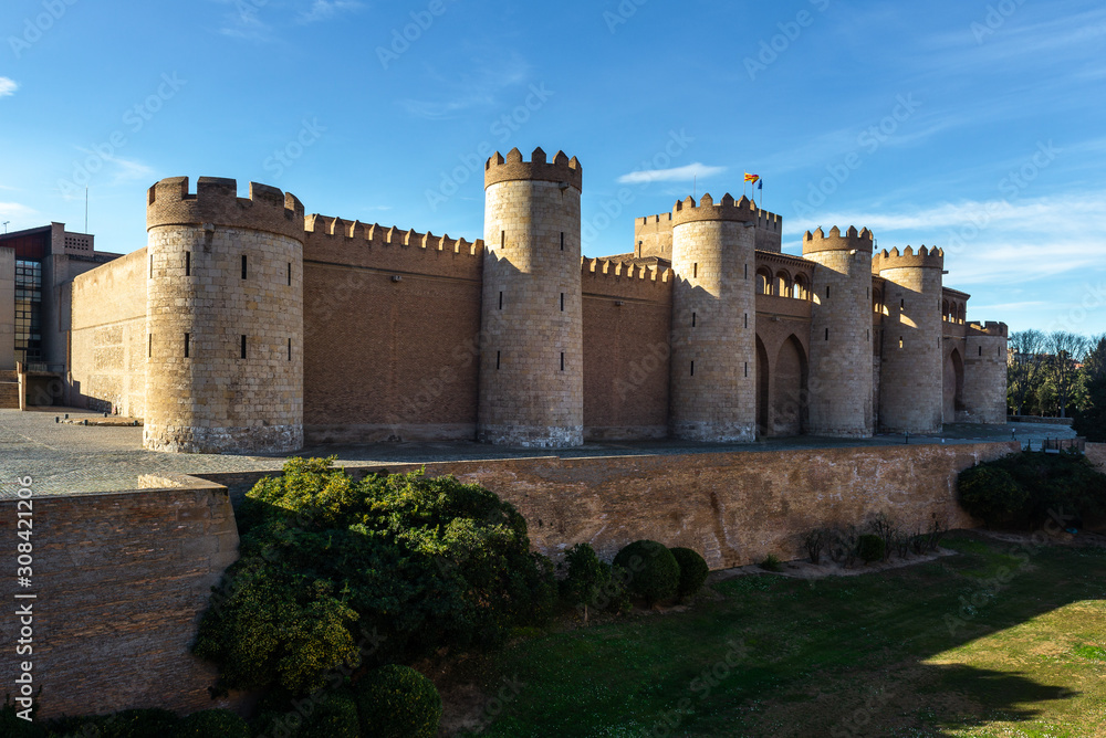 Aljaferia Palace (fortified medieval Islamic palace) in Zaragoza city, Aragon, Spain	
